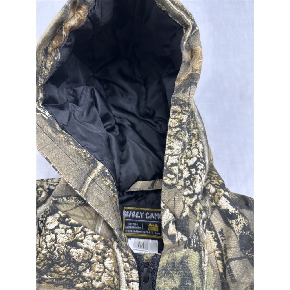 WFS Burly Camo Hooded Hunting Coat Jacket Kids Size M Quilted Lined Full-Zip - Picture 6 of 10